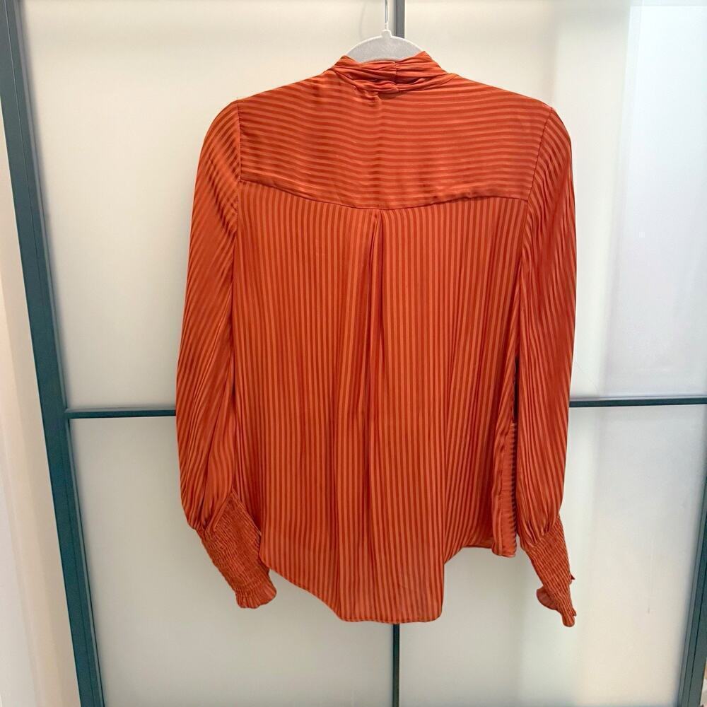 Current Air Blouse Size Small Rust Orange Striped Long Sleeve Anthropologie Boho - Picture 4 of 13